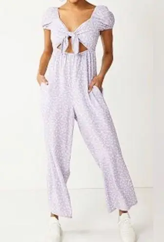 Rewind Juniors' Purple Floral Cutout Tie Front Jumpsuit XXL 2X Wide Leg Plus