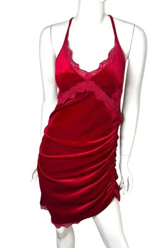 Cider Jessica Rabbit Red velvet Mini slip Dress with Lace Trim ruched side XL