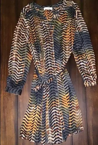 Veronica M Chiffon Dress Medium Blue Brown Animal Print Long Sleeve Office Wear