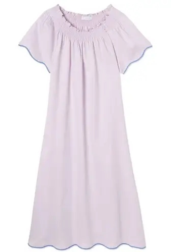 Lake Pajamas Patio Midi Dress in Pale Pink with Blue Scalloped Trim Size Large