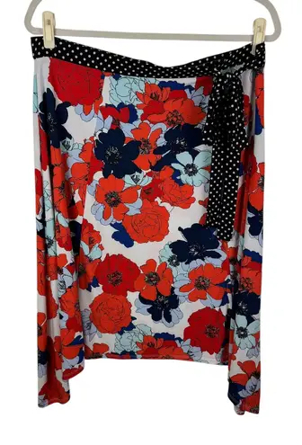 Westport Woman Floral Polka Dot Midi Skirt Size 2X Tie Waist Bloomcore Stretch