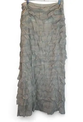 NEW Queue Silver Green Colette Tiered Ruffle Midi Skirt Size 10 100% Silk
