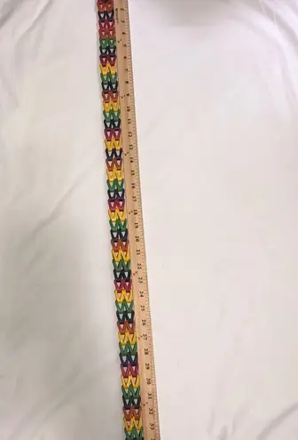 Woven Leather Chain Multicolor Belt Size M/L Guatemala Purple Green Unisex