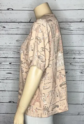 Denim & Co . Sz XL Pink - Paris France French Travel Vacation Printed Blouse Top