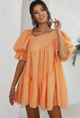 Puff Sleeve Dress Orange Size M