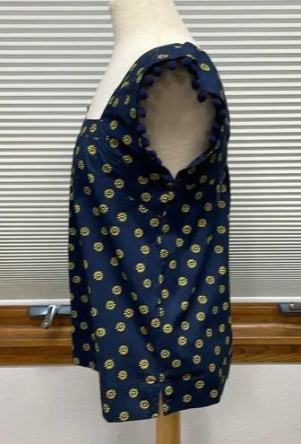 J. Crew Navy Blue and Yellow Printed Cotton Poplin Square