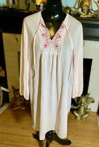 Vintage Light Pink Sheer Nightgown with Embroidered Chest with Tie at Neck Small