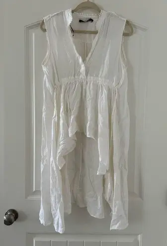 ZARA  white linen asymmetric ruffle high low tunic shirt XS