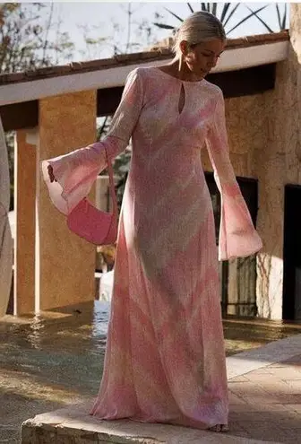 NWT The Wolf Gang Ames Keyhole Linen Blend Maxi Dress Blush Pink Size XS