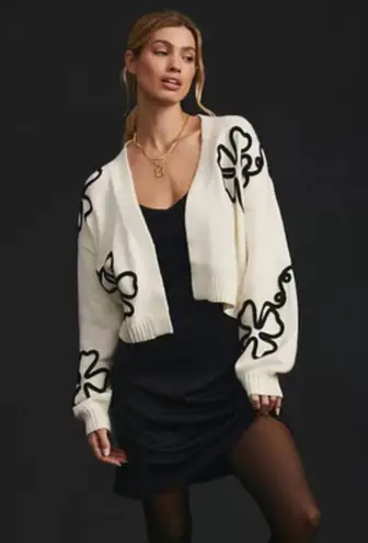 SAACHI Cropped Flower Squiggle Cardigan from Anthropologie Size Small White