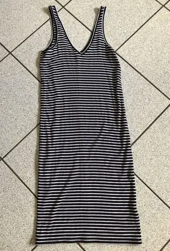 ATM Striped Wrestler Tank Ribbed Knit Mini Dress in Black and White Size Small