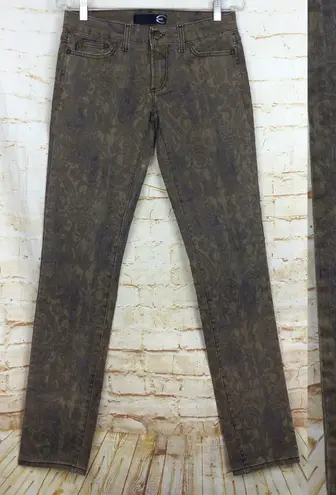 Just Cavalli Jeans Y2K Women 29 Brown Baroque Paisley Print Stretch Skinny Italy - Image 1