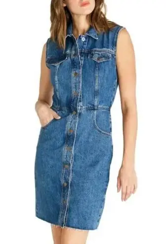 Etica Denim Jean Sleeveless Dress Small Button Western Minimalist Eco Casual Blue