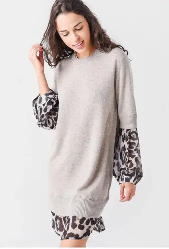 Brochu Walker Women's Ebella Layered Dress cashmere wool leopard sz XS