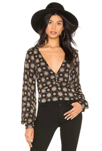 Free People Sydneys Party Top XS Medallion Printed Deep V Revolve Black Trendy