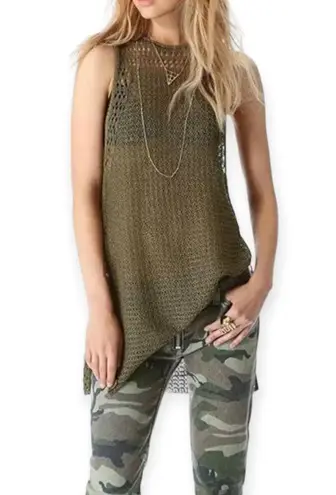 Elizabeth and James | S | Olive Cord Pointelle Knit High Slit Long Sweater Tank