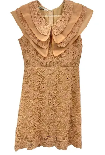 Nude Lace Tiered Dress New Lined Cocktail Party Medium NWT Layered Tan