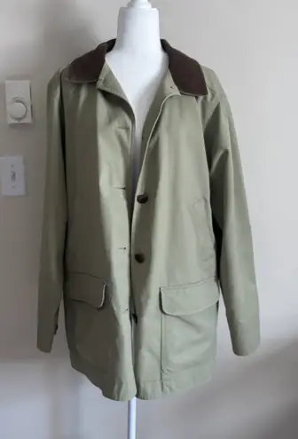 LL Bean Womens XL Regular Lined Utility Chore Barn Coat Jacket Green Corduroy