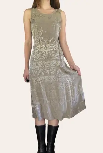 90s vintage boho satin olive green maxi dress Citron Santa Monica Medium