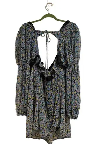 Free People  Black Combo Pennie Mini Dress Sz L NWT