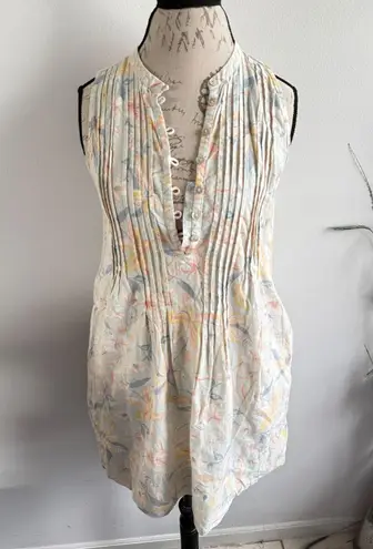 Faherty Isha Mini Dress Sky Coastal Floral Hemp Tencel Blend Pockets size xs Tan