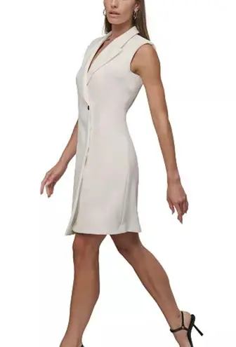 Donna Karan DKNY WOMEN 8 WOVEN NOTCH LAPEL COLLAR NECK SLEEVELESS A-LINE MINI BLAZER DRESS