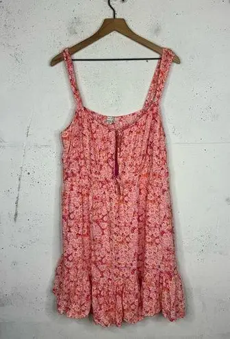 American Eagle  Pink Orange Floral Peplum Ruffle Hem Mini Strap Dress XXL