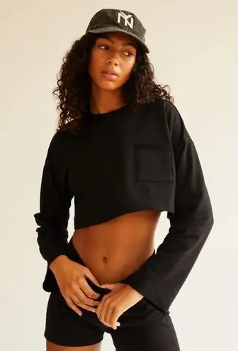 Free People  FP Movement Black Sunny Set Long Sleeve Boxy Fit Crop Top