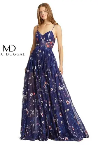 Mac Duggal NWT  Embroidered Bustier Gown Dress Indigo