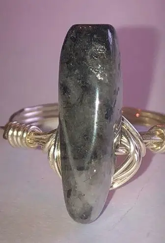 Size 8 Silver Tone Semi Precious Stone Handmade Boho Wire Wrap Ring - Image 1