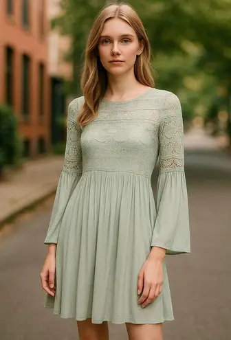 NEW Altar’d State Womens Lace Dress Size S Boho Short Flutter Sleeve Lined Green