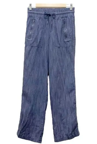 Athleta  Cabo Linen Textured Blue Wide Leg Pants Relaxed Beachy Women’s Size 0