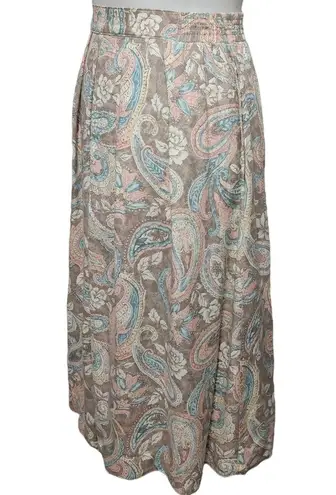 Jantzen Vintage 80s pink & blue paisley print pull on midi skirt size 8