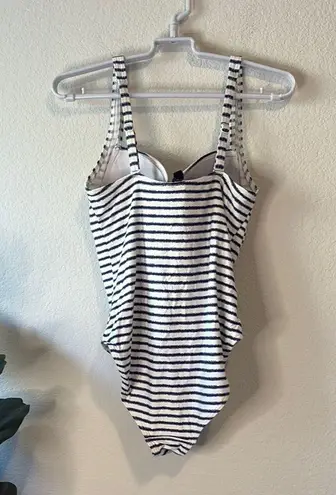 Elegant navy blue and White Striped One Piece Swimsuit Nip tuck size 8