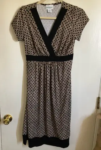 Motherhood 🌞 Maternity Black & Tan Geometric Print Short Sleeve Midi Dress #O