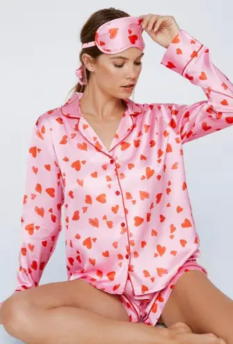 Nasty Gal Satin Heart PJ Set