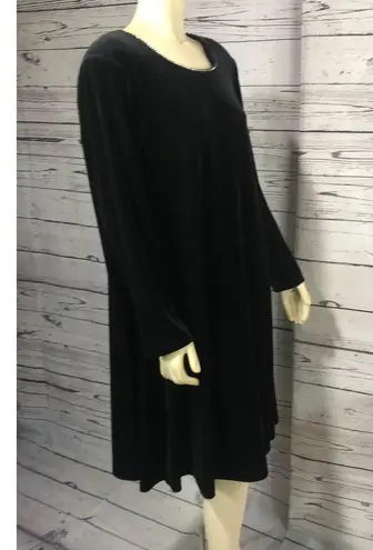 Vintage K.C. Spencer New York Velvet Rhinestone Long Sleeve Shift Dress size 22W Black