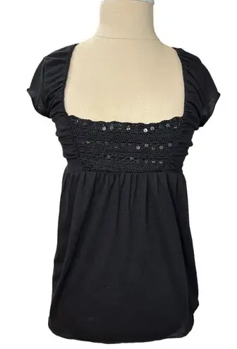 Sugar Tart Square Neck Crochet Sequin Sexy Bridgerton Black Top Size Small
