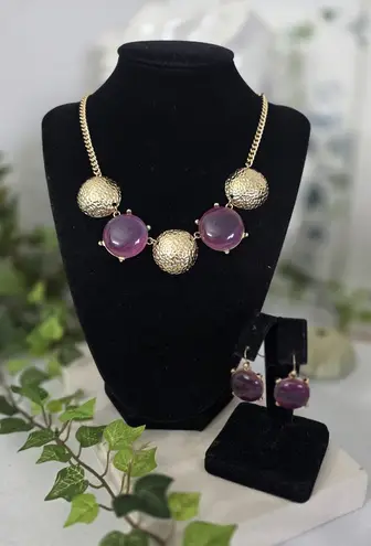 Boutique Gold Chain with Purple Neckkace and Earrings Set
