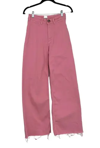 Maeve Women's Pink The Ettie High Rise Frayed Hem Crop Wide Leg Jeans Size 26T