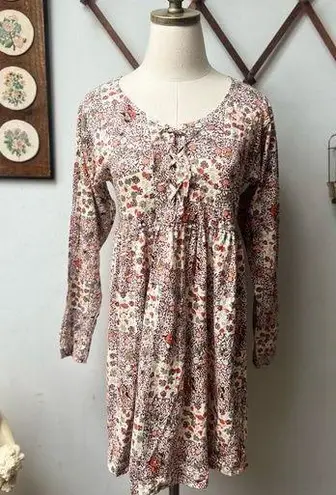 Vintage 90s Patchwork Floral Babydoll Dress Small Tan