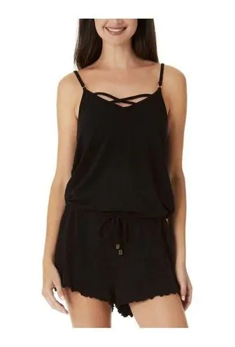 California Waves Junior's Cover Up Romper Swimsuit Black Size Large