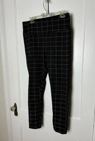 Alexander Jordan Black Tummy Control Plaid Straight Leg Stretch Pull On Pants L Size L