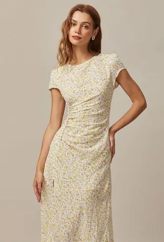 RIHOAS The Yellow Round Neck Floral Midi Dress 74 Orange Size M