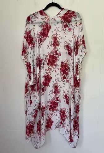 Angie  Cream Red Floral Open Front Kimono Cardigan Beautiful Boho ~ One Size