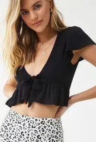 Brandy Melville Black Tie Front Ruffle Top