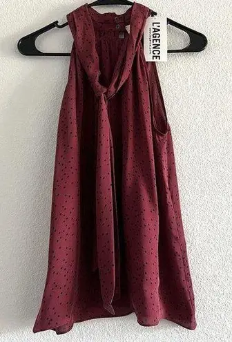L'Agence L’Agence Top Womens Small Sleeveless Polka Dot Red Tie Neck