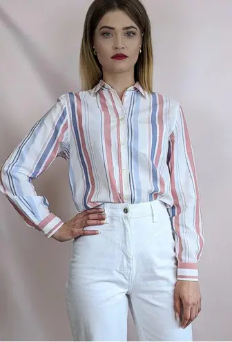 Vintage Escada Sport 1990s cotton lightweight casual smart blouse striped white
