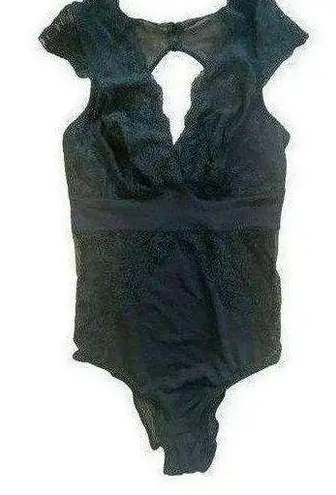 gilligan and o'malley Black Lace Bodysuit Lingerie Stretchy NWT Dotted Swiss