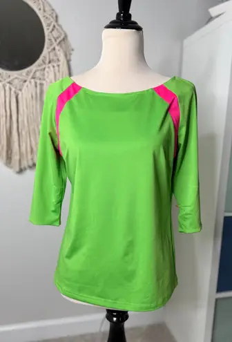 Gretchen Scott Women's Bright Neon Pink Lime Green 3/4 Sleeve Blouse Shirt Top S